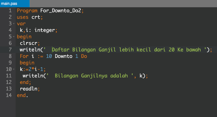 Pengulangan Menurun dengan For DownTo Do di Pascal