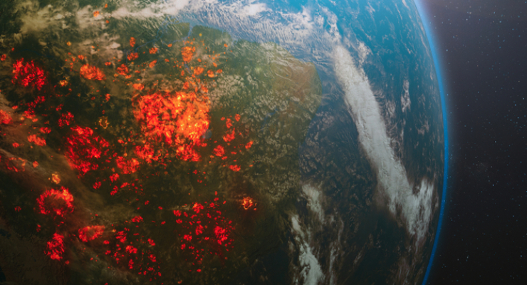 Foto Bumi Panas terbakar dan pemanasan Global Bumi poster efek rumah kaca